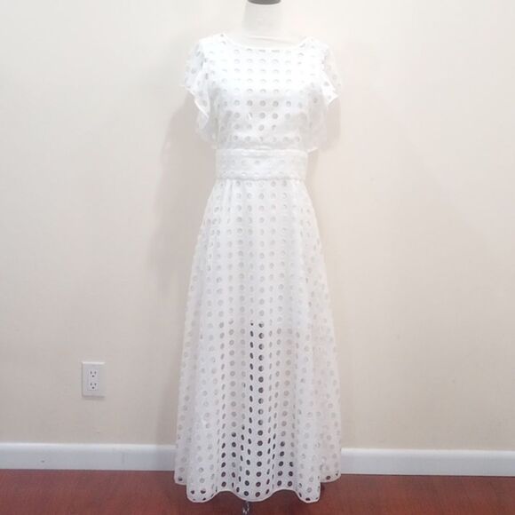 Anthropologie Antik Batik White Eyelet Flutter Sleeve Midi / Maxi Dress - 38 / S - Picture 4 of 14